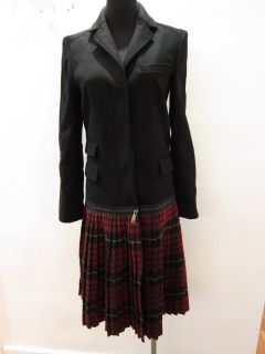 MCQ ALEXANDER McQUEEN WOOL BLEND COAT W DETACHABLE PLAIDED PLEATED