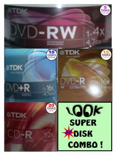 TDK_DVD RW_DVD+R _ DVD R_ CD R GREAT SUPER COMBO  BRAND NEW BLANK