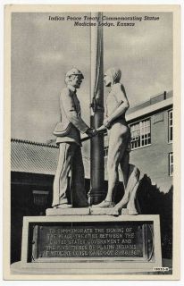 Indian Peace Treaty Statue Medicine Lodge Kansas 1941