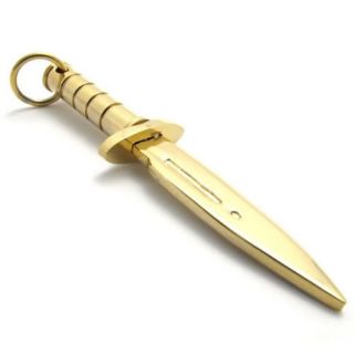 Mens Gold Stainless Steel Dagger Pendant Necklace US120365
