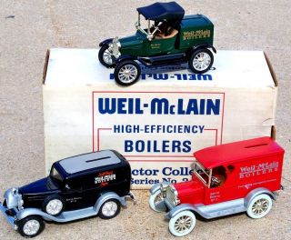Ertl Weil McLain 3pc Truck Set #2 1923 Chevy 1932 Ford & 1918 Runabout