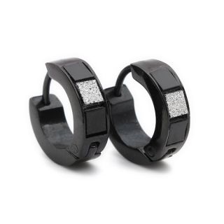 Stainless Steel Stud Hoop Mens Black Matte Earrings E182