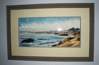 Mendocino Seascape Framed Original Watercolor Signed Liz James 41 x
