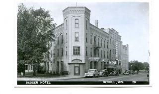 Badger Hotel Merrill Wi Photo Postcard Movie Theater