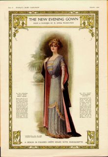 1910 Ladies Fashion The New Evening Gown Pattern Musselman Art Color
