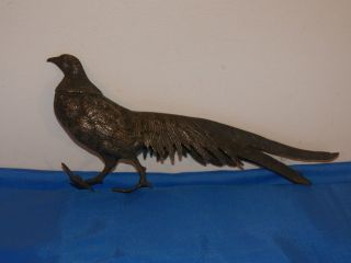 Vintage Metal Bird Pheasant Figure Statue Decoration Long Tail