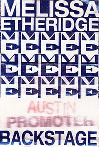 Melissa Etheridge 1992 Tour Backstage Pass