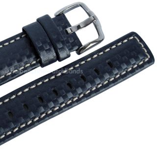Hirsch CARBON FIBER Blue Leather Water Resistant Mens Watch Band Strap