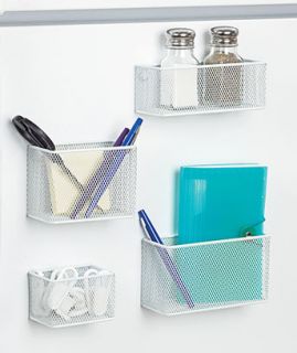 Pc. White Magnetic Mesh Basket Set Kitchen Home Office Refrigerator