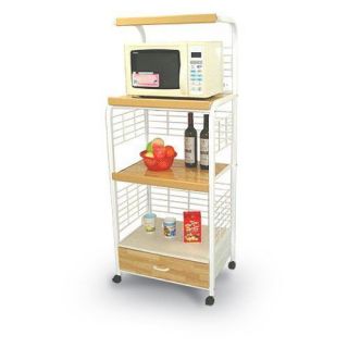 White Kitchen Microwave Cart with Power Strip