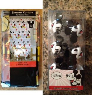 DISNEY MICKEY MOUSE SHOWER CURTAIN AND FULL SET OF 12 HOOKS BATHROOM