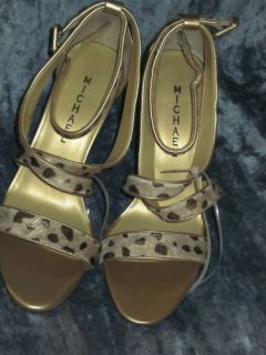 Womens Michael Antonio Shannon High Heels Shoes 8 New Gold Animal