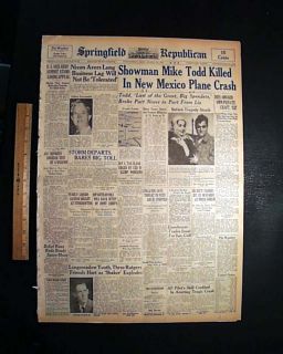 Mike Todd Airplane Crash Death Liz TAYLOR1958 Newspaper