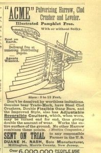 1888 Ad Acme Pulverizing Harrow Duane Nash Millington