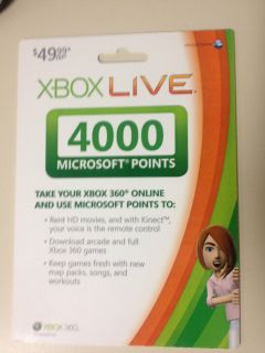 Microsoft MS Xbox 360 Live Point Card 4000 Points Brand New