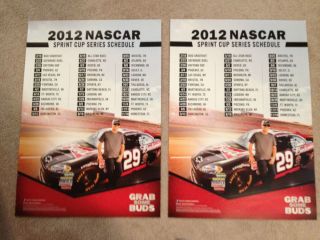 Two 2012 NASCAR Schedules Budweiser Kevin Harvick