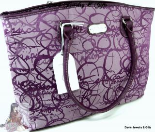 Jessica Simpson XL Luggage Laptop Signature Twister Purple Purse Bag $