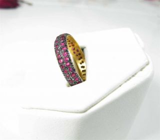 Estate 1 0CT Natural Ruby Eternity Wedding Ring Band 18K Yellow Gold