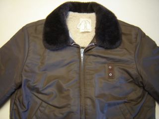 Middlesex Navel Nylon Bomber Jacket Coat Fleece Mens Medium Brown