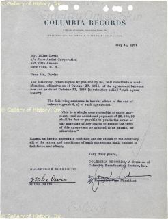 Miles D Davis Document Signed 05 31 1956
