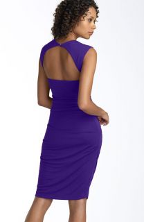 Nicole Miller Open Back Jersey Sheath Dress in Eggplant. New Without