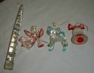 VINTAGE CHRISTMAS LOT HONG KONG LUCITE ANGEL CAT BELL ORNAMENT CANDLE
