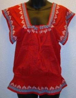 American Eagle Womens Red Peasant Boho Top Blouse Size XS 3261