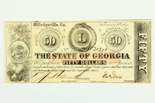  Dollar 50 Bill State of Georgia Milledgeville Obsolete Currency Note