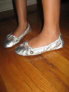 New Girls Michael Kors Silver Ballet Flats Shoes Bag 2