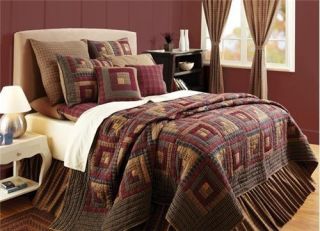 Millsboro Log Cabin Patchwork Quilt & Sham Bedding Set TWIN Burgundy