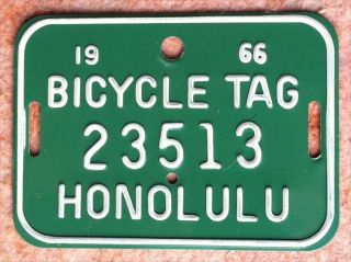 1966 Green Hawaii Bicycle License Plate Mint
