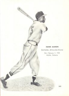 Hank Aaron Milwaukee Braves HOF Vintage Sketch Conley