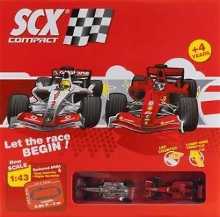 SCX 1/43 F1 With Lap Counter Slot Car Set With 10 Feet Of Track