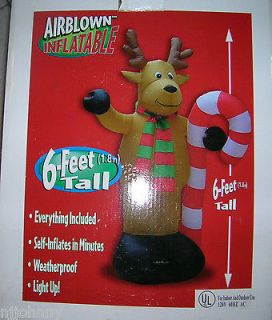 6ft Tall Lighted AIrblown Inflatable blowup Reindeer wiith Candy Cane