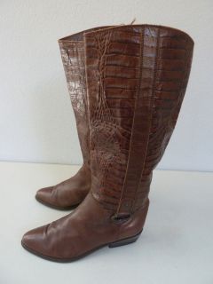 Bandolino Italy Tall Brown Leather Crocodile Skin Boots 8.5