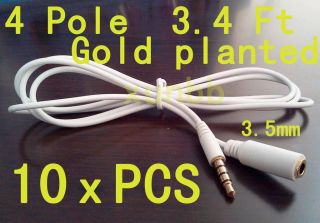 10 x PCS 4 Pole 3.4 Ft 3.5mm Jack Plug Male to Female Wire Audio