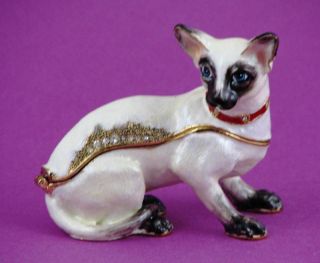 New Bejeweled Siamese Cat Trinket Box & Charm Necklace
