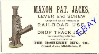 1895 MCSHERRY MAXON LEVER & SCREW JACK AD MIDDLETON OH