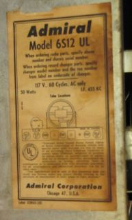 vintage admiral model 6512 Ul record player radio bakelite cabinet