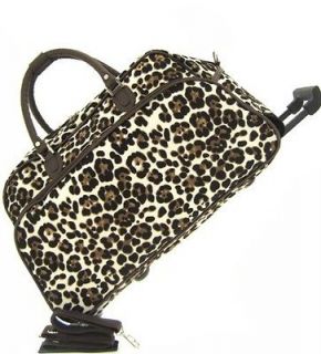 Leopard Print With Brown Trim Carry On Rolling Travel Luggage On