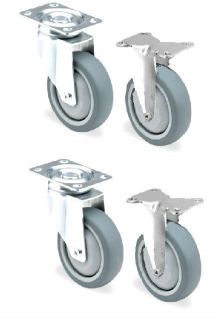 Plate Casters with 3 Soft Rubber Wheels for Utility Carts 2 Rigid