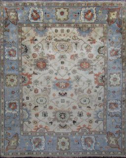 Ivory Blue 8 X 10 Hand Knotted Wool Oushak Rug H1688   Actual 8 4 X
