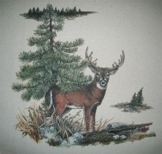 Whitetail DEER Buck in Meadow~ Fabric Quilt Panel~ Wildlife, Evergreen