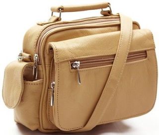 BEIGE COWHIDE LEATHER CROSS BODY SHOULDER BAG ORGANIZER CELL PHONE