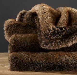 Restoration Hardware Luxe Faux Fur Throw 50x60~ COYOTE ~