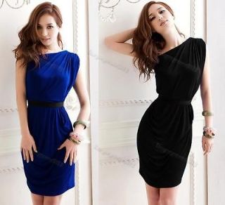Color Women Stretchy One Shoulder Pullover Cocktail Party Dress