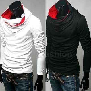 Mens Cowl Neck Hoodie Sweat Shirts Long sleeve Tops Blouse Casual 2