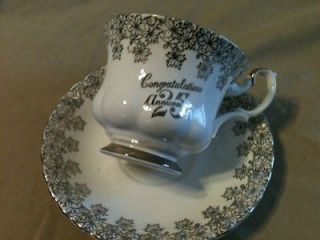 25th Anniv. Tea Cup & Saucer Set by Royal Albert Bone China England