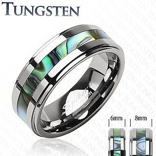 Tungsten Carbide with abalone inlay step design mens wedding band
