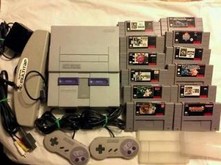 SNES Gray Console Lot SNS 001 w/ 12 Games Multitap, 2 Controllers